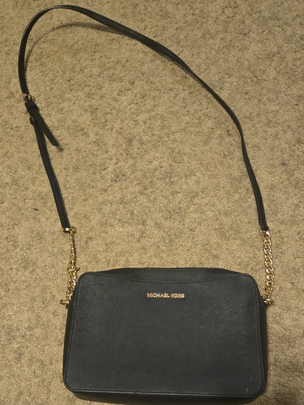 Michael Kors Black Crossbody with Gold Chain Detail